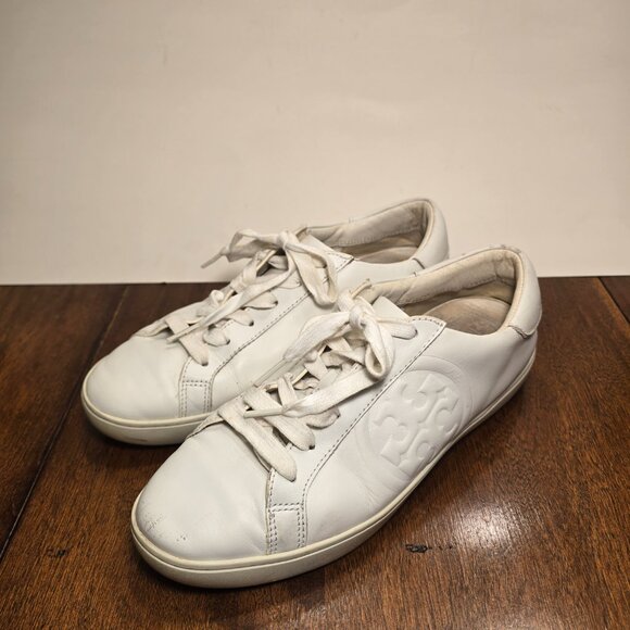 Tory Burch Women's Double T Howell Court Sneakers Size 8.5 M White Leather - Picture 4 of 16